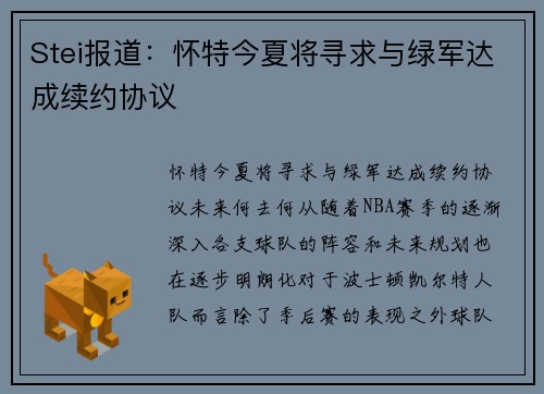 Stei报道：怀特今夏将寻求与绿军达成续约协议