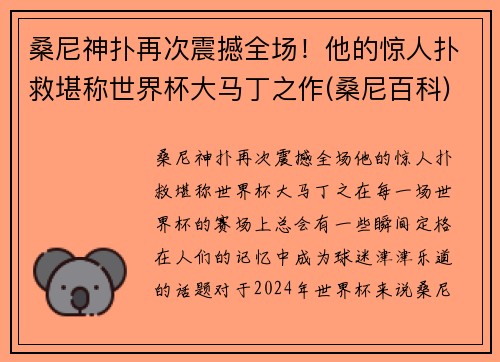桑尼神扑再次震撼全场！他的惊人扑救堪称世界杯大马丁之作(桑尼百科)