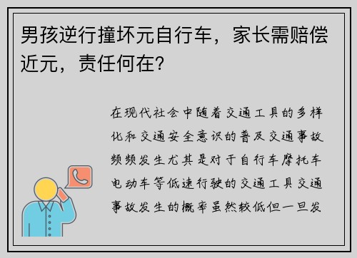 男孩逆行撞坏元自行车，家长需赔偿近元，责任何在？