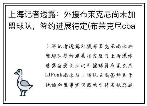 上海记者透露：外援布莱克尼尚未加盟球队，签约进展待定(布莱克尼cba数据)